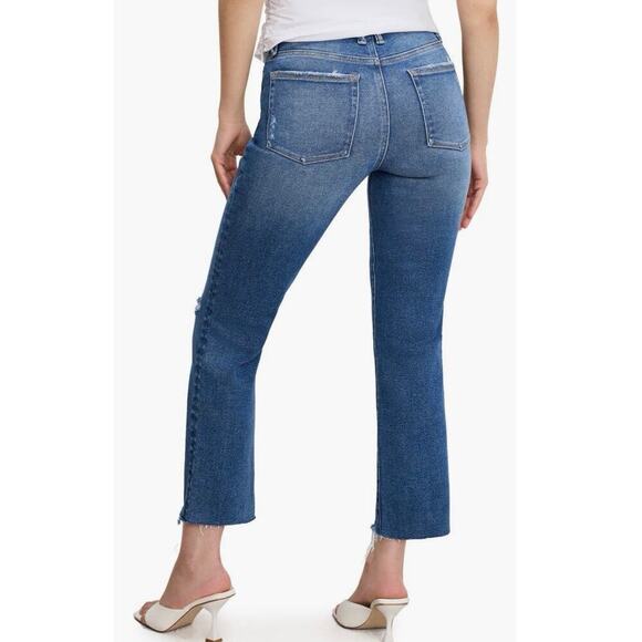 Good American Good Boy High Rise Distressed Straight Leg Raw Hem Jeans Sz 29 - Picture 2 of 13